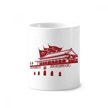 Imagem de Bandeira Tiananmen Emblema Chinês Vermelho Escova de Dentes Caneca, Suporte de Cerâmica