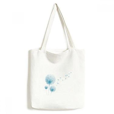 Imagem de Bolsa de lona azul dente-de-leão bolsa de compras casual bolsa de mão