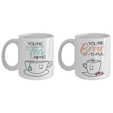 Imagem de Conjunto de canecas de café engraçadas – You're Brew – Ti – Ful – You're Tea – Riffic – Ideia exclusiva de presentes – Conjunto de canecas de café de cerâmica (chá e cerveja)