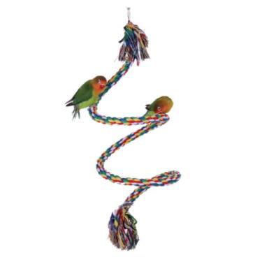 Imagem de Poleiro de corda espiral de pássaro, papagaio de algodão colorido, brinquedo de escalada (médio)