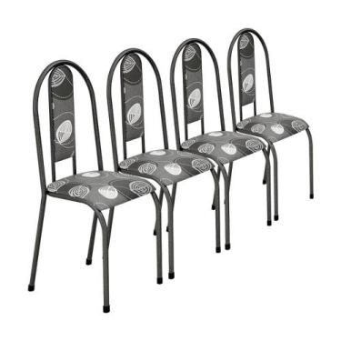 Imagem de Conjunto Kit Jogo 4 Cadeiras Metal Aço Cozinha Sala De Jantar Almofada