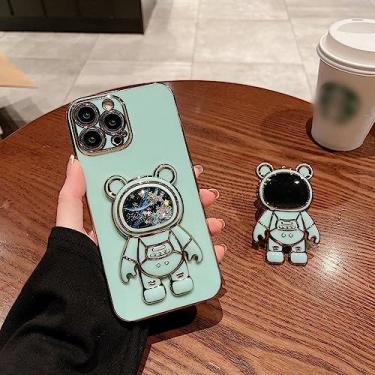 Imagem de Capa de telefone com suporte para astronauta areia movediça para iPhone 14 Pro 11 12 13 Pro Max Mini 7 8 Plus SE XR Xs Max Glitter Bear 3D Stand Cover, T3, para iPhone 12 Pro