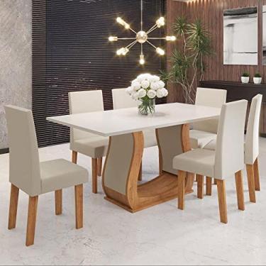 Imagem de Conjunto Sala de Jantar Mesa Emmy 160x80cm Tampo Mdp com 6 Cadeiras Venus Viero Móveis Mel/blonde/bege