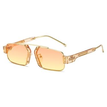 Imagem de Óculos de sol quadrado retrô feminino transparente com lente ocean óculos de sol masculino punk hexagonal tons femininos UV400, champanhe, tamanho único