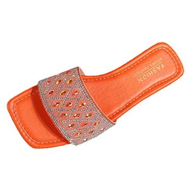 Imagem de Sandálias de strass leves brilhantes para mulheres elegantes primavera e verão chinelos femininos bico aberto confortável (laranja, 8,5)