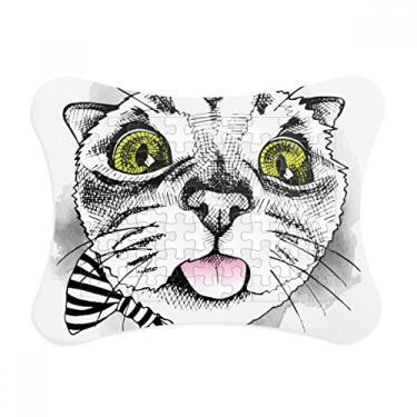 Imagem de Arco Tougue Bow Branco Gato Proteger Animal Pet Lover Moldura Decoração de Imagem Enfeite de Jogo Quebra-Cabeça