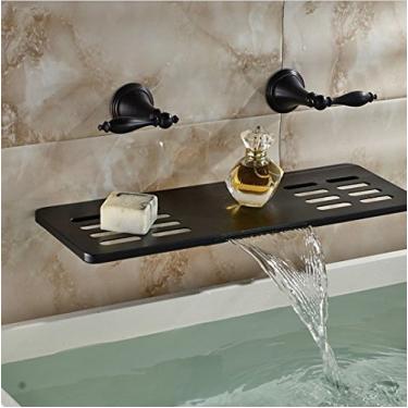 Imagem de Torneira de banheiro de bronze polido com óleo luxuoso GOWE com torneira de mistura de pia de parede com sabonete Prateleira