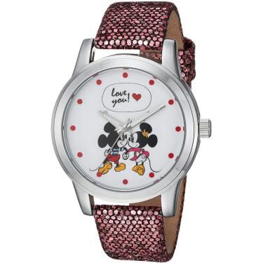 Imagem de Relógio feminino Mickey Mouse roxo de 18 cm de quartzo com pulseira de couro