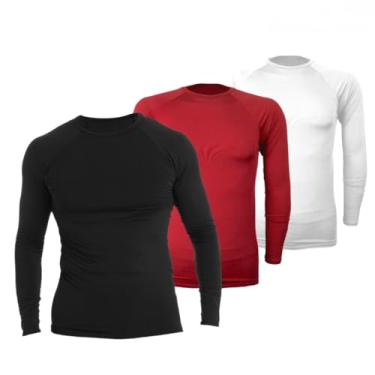 Imagem de 3 Unidades Camiseta Térmica Segunda Pele Proteção Solar UV50+ Unissex fitness Snugg (P, Vermelho-Branco-Preto)