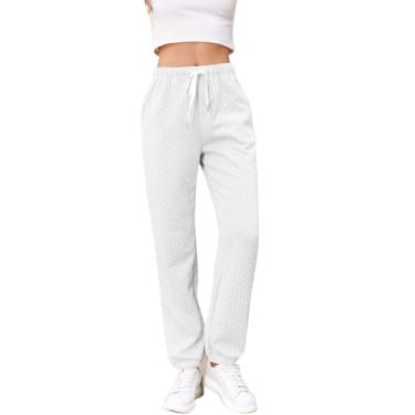 Imagem de Calça de moletom cargo feminina, calça casual com calças jacquard de algodão e calça preguiçosa, calça legging feminina (Branco,G)