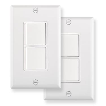 Imagem de Wengart Interruptor de decoração com combinação de balancim duplex, 120-277VAC 15A, terminal de terra, nível residencial/comercial, 2 interruptores individuais, listado pela UL, placa de parede está incluída (2)