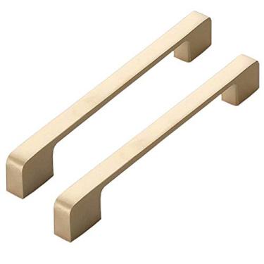 Imagem de 2 peças Puxador de armário dourado barra quadrada maçaneta de porta de cozinha puxadores de móveis para gaveta de móveis (distância do furo: 160 mm)
