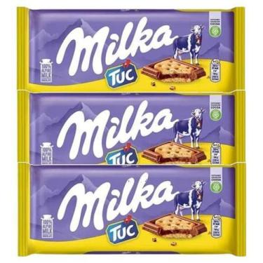Imagem de Kit 3 Chocolate Milka Ao Leite Com Biscoito Salgado Tuc 87G