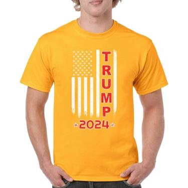 Imagem de Camiseta masculina Donald Trump Bandeira Americana 2024 45 47 America First MAGA President Republican Conservative FJB, Amarelo, 5G