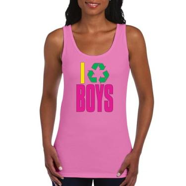 Imagem de Camiseta regata feminina "I Recycle Boys Puff Print" Funny Dating App Humor Single Independent Heart Breaker Relationship, Rosa choque, M