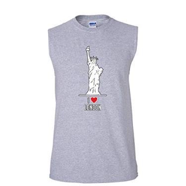 Imagem de Camiseta I Love London Muscle Funny New York Statue of Liberty Tourist sem mangas, Cinza, XG