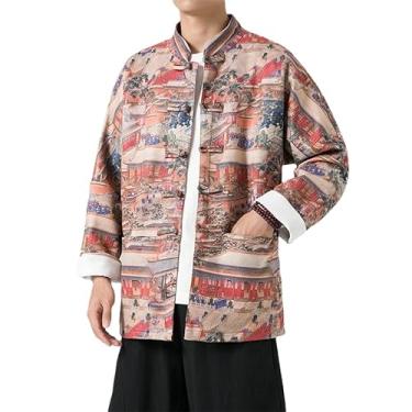 Imagem de KANG POWER Jaqueta masculina estilo chinês primavera outono roupas chinesas tradicionais casaco masculino, Vermelho, XXG