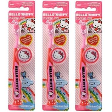 Imagem de Escova de dentes infantil Hello Kitty (pacote com 3) com tampa e sucção – Os designs da escova de dentes variam – Qualidade premium