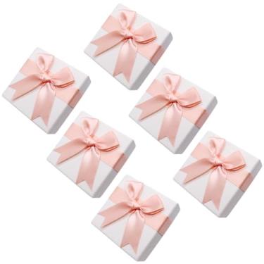 Imagem de ccHuDE 6 peças 7,5 x 7,5 x 3,5 cm caixas de presente pequenas caixas de joias de papel quadradas caixas de joias decorativas de papelão com tampas de laço de fita para anel colar brinco rosa