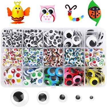 Imagem de LotFancy Wiggle Googly Eyes para artesanato, 1100 peças autoadesivas multicoloridas tamanhos variados (6 mm, 8 mm, 10 mm, 12 mm, 15 mm, 20 mm), adesivos Google Eyes para bricolage, acessórios de brinquedo, artesanato de arte, decoração