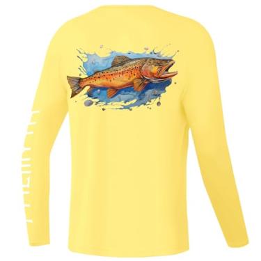 Imagem de Palmyth Camisa de pesca para meninos camiseta de manga longa FPS 50+ proteção solar, Amarelo / Trout Splash, P