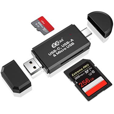 Imagem de COCOCKA Leitor de cartão de memória C, adaptador micro para C OTG 3 em 1 e leitor de cartão de memória portátil 2.0 para cartões SDXC, SDHC, SD, MMC, Micro SDXC, Micro SD, Micro SDHC e UHS-I