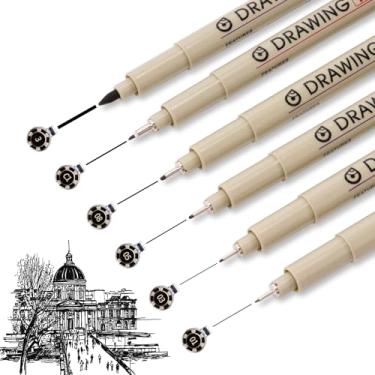 Imagem de Toptime Canetas Micro Fineliner, Pacote com 6 Micro Canetas Pretas, Canetas de Desenho Técnico para Artistas Sem Sangramento, Canetas de Arte para Diário, Ilustração, Desenho, Anime
