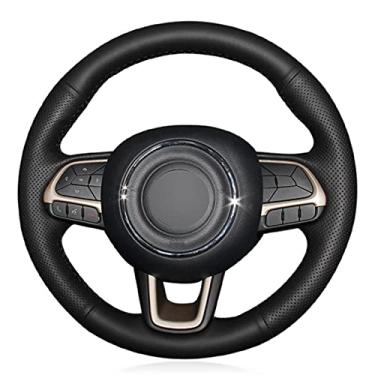 Imagem de Capa de volante de couro confortável e antiderrapante costurada à mão preta, Fit For Jeep Compass 2017 2018 Renegade 2015 a 2018 Fiat Toro 2017 a 2019 Tipo 2015 a 2019