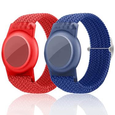 Imagem de Pacote com 2 pulseiras infantis para AirTag, pulseira trançada de nylon com suporte para rastreador GPS para Apple Air, pulseira ajustável antiperda para relógio de segurança infantil material escolar