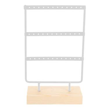 Imagem de Organizador de brincos de ferro, suporte de orelha de 3 camadas, organizador de joias, colar, suportes pendurados com base de madeira para mulheres, brincos pendurados, joias, branco/945