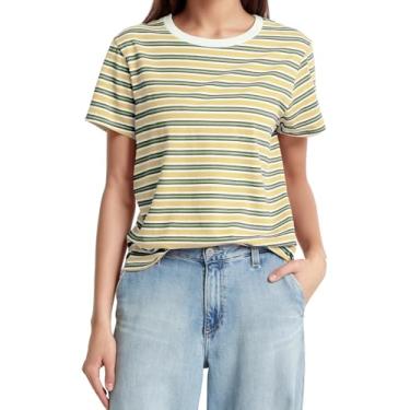 Imagem de SHBECYDE Camiseta feminina casual listrada manga curta gola redonda solta listrada camiseta básica de verão para mulheres, Amarelo-verde, G