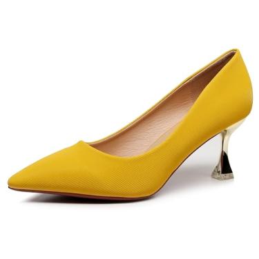 Imagem de VenusCelia Sapato feminino de salto agulha Golden-Sun Pump, Amarelo, 37