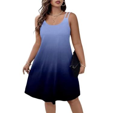 Imagem de PHEZEN Vestido feminino plus size gradiente verão casual sem mangas vestido solto camiseta vestido de verão, Azul GG, Tamanho Único