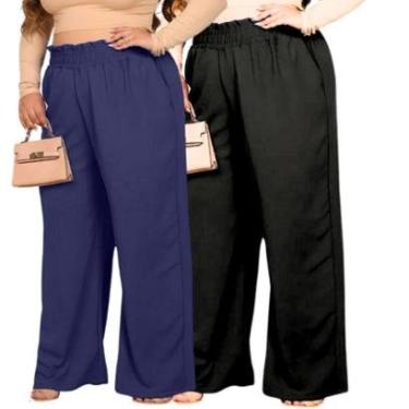 Imagem de Kit 2 Calças Pantalona Wide Leg Parachute Balão Plus Size Casual Verão Linha Luxo-Feminino