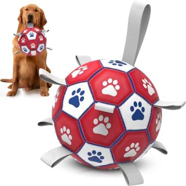 Imagem de Brinquedos grandes para cães, bola de futebol com alças, bolas de cachorro para ambientes internos e externos, presente de aniversário, brinquedos interativos para cães extragrande, brinquedos