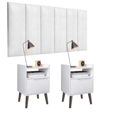 Imagem de Conjunto Cabeceira Cama Casal 1,40 m Com 2 Criados-Mudos Quarto, Gabriela, Branco