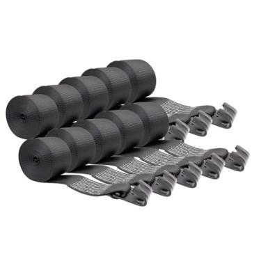 Imagem de Mytee Products Alças de guincho 10,16 cm x 76,20 cm preto resistente com gancho plano WLL# 2.449 kg | Controle de carga de 10 cm para reboque utilitário de caminhão plano (pacote com 10)