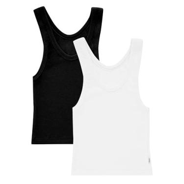 Imagem de Hanes Regata feminina original canelada pacote com 2, camiseta cropped de algodão elástico Comfywear, Branco/preto, P