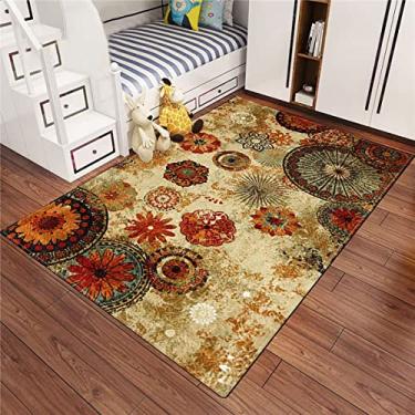 Imagem de Qkjtyt Tapete de área de medalhão floral contemporâneo boho chique para sala de estar quarto de crianças flores modernas tapetes de chão, 10 x 15 cm