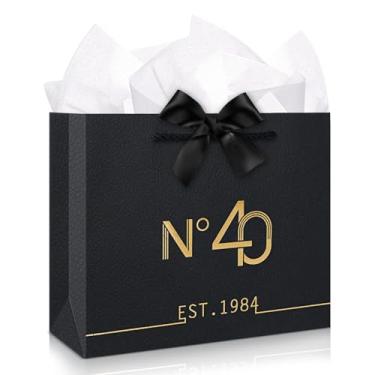 Imagem de WhatSign Bolsa de presente de aniversário de 40 anos - Decorações de aniversário de 40 e 50 anos para mulheres e homens - N40 Est.1984 Sacos de presente de lembrança