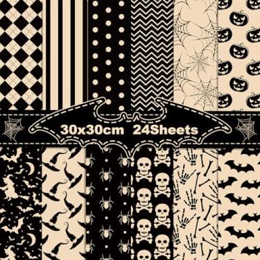 Imagem de 24 folhas de papel para scrapbook de Halloween, papel decorativo de dupla face para projetos de arte para fazer cartões