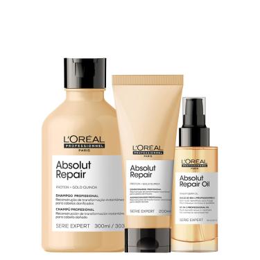 Imagem de Kit L'oréal Professionnel Serie Expert Absolut Repair Gold Quinoa - Shampoo 300 Ml + Condicionador 200 Ml + Óleo 90 Ml