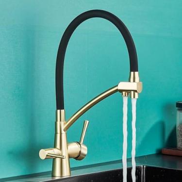Imagem de Torneiras de cozinha filtradas Torneira de cozinha de purificação Torneira de cozinha com filtro de água giratório 360 para cozinha Torneiras de cozinha de três vias Torneira, B Ouro escovado