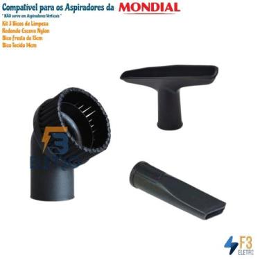 Imagem de Kit 3 Bicos Redondo Escova, Fresta e Estofado Aspiradores de Pó Mondia