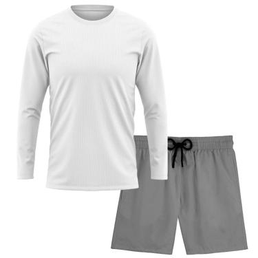 Imagem de Kit Short Praia Academia Passeio Treino Cinza + Manga Longa Masculina Segunda Pele Dry-Masculino