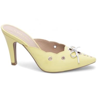 Imagem de Sapato Scarpin Mule Salto Médio Bico Fino Lacinho Feminino 9 cm (Amarelo, BR, Adulto, Numérico, 38)