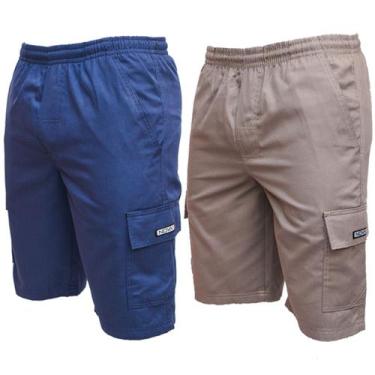 Imagem de Kit 2 Bermudas Short Brim Cargo Sarja Elástico Cordão 5 Bolsos Masculi