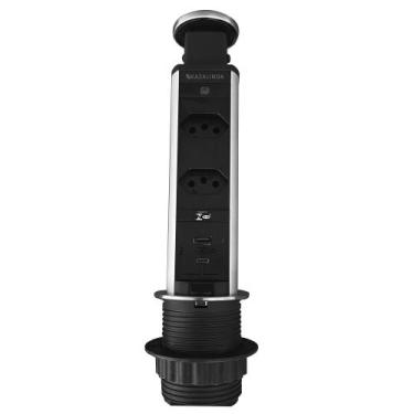 Imagem de Torre De Tomada Inox Multiplug Com 2 Tomadas 1 USB e 1 USBC - Kazalind