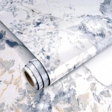 Imagem de Yenhome Papel de contato de mármore para bancadas à prova d'água 76 cm x 38 cm papel de contato brilhante para bancadas à prova d'água papel de parede de mármore de granito branco para paredes de