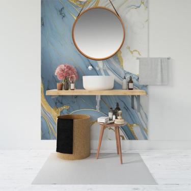 Imagem de Papel de Parede Painel 3D Mármore Branco Azul e Ouro 1,5M Revestimento